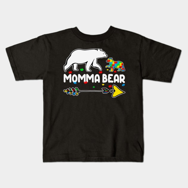 Momma Bear Autism Awareness Gift for Birthday, Mother's Day, Thanksgiving, Christmas Kids T-Shirt by skstring